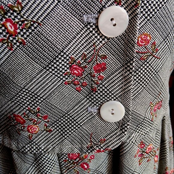 Vintage Dress 10/12 1980s Floral Plaid Dress Pad Sailor Collar JBS Secretary Mom - Picture 4 of 9